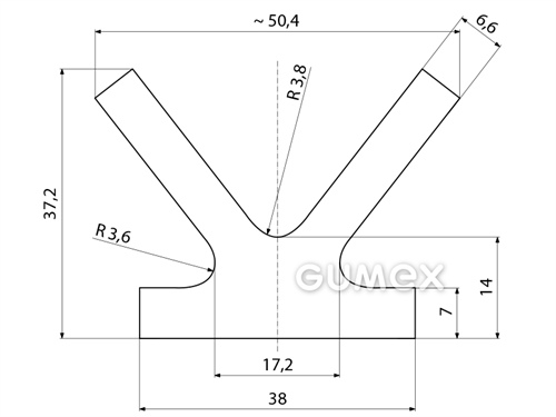 Geformtes Silikonprofil, 37,2x50,4/38mm, 65°ShA, -60°C/+180°C, transparent, 